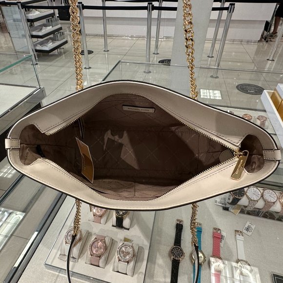 Michael Kors Jet Set Item MD Front Pocket Shoulder Chain Tote Bag Light Cream - Picture 6 of 10